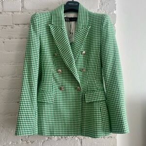 Zara Women's Green Check Blazer Jacket NWT